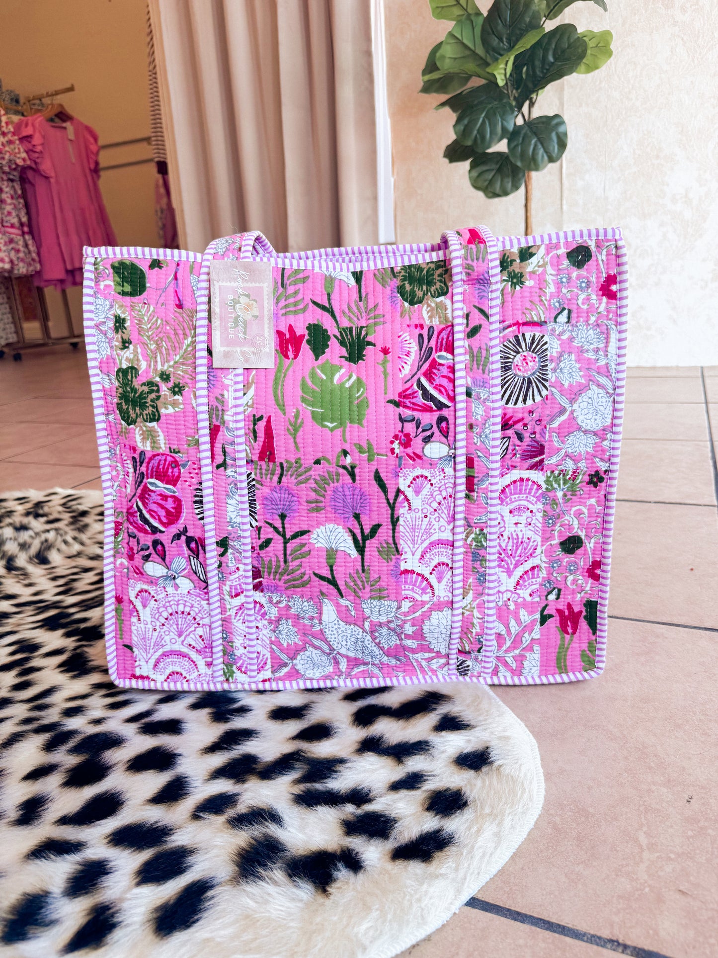 Hot Pink Floral Quilted Bag