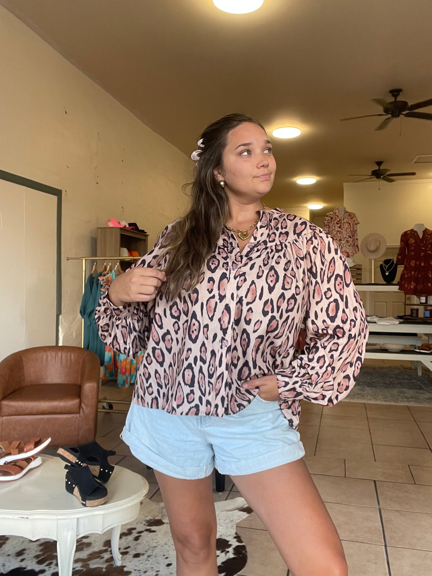 Cheetah print lightweight long sleeve top
