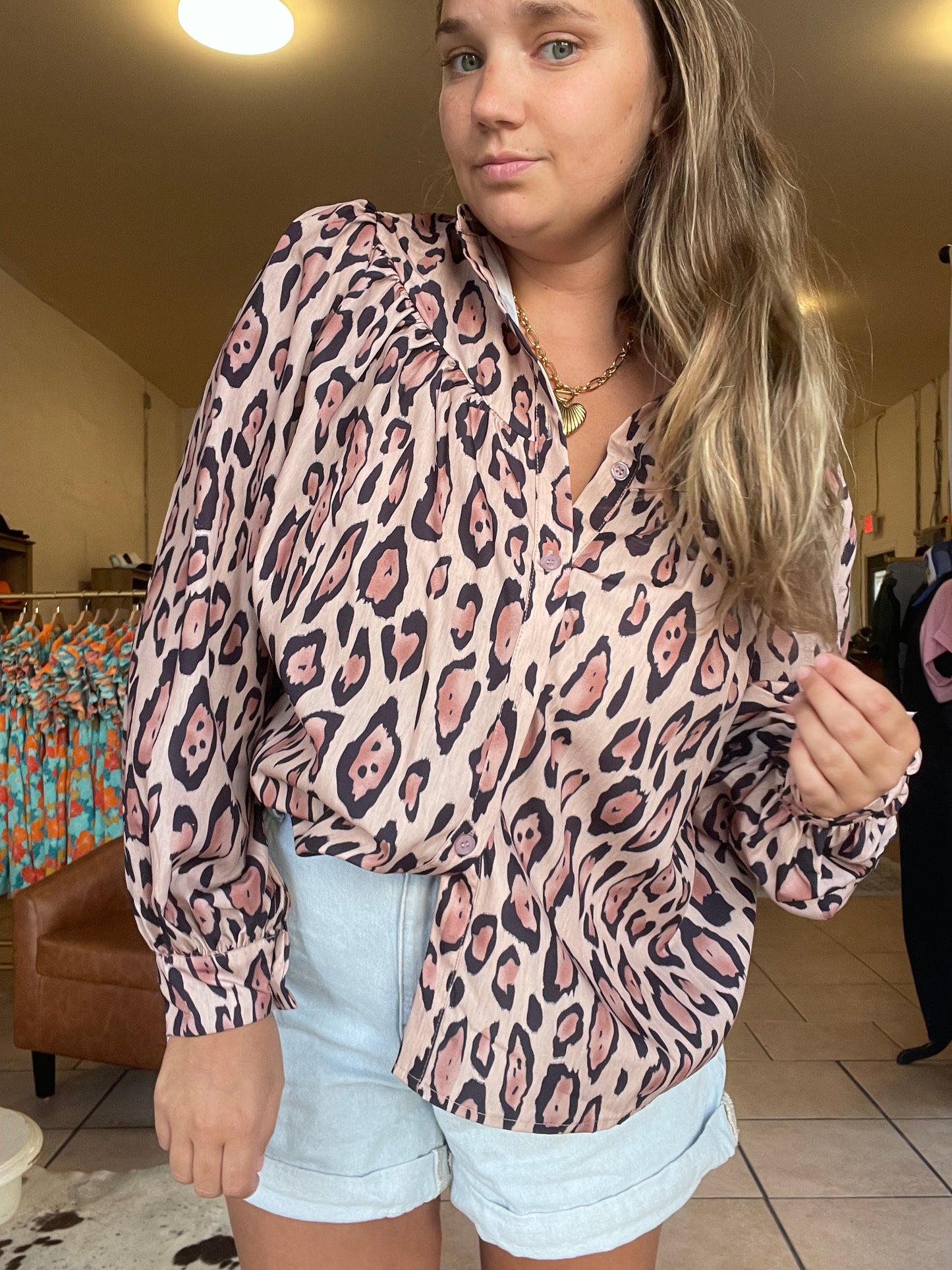 Cheetah print lightweight long sleeve top