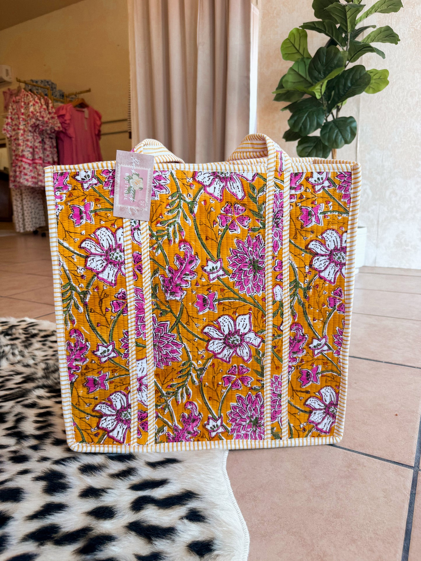 XL Yellow Floral Quilted Bag