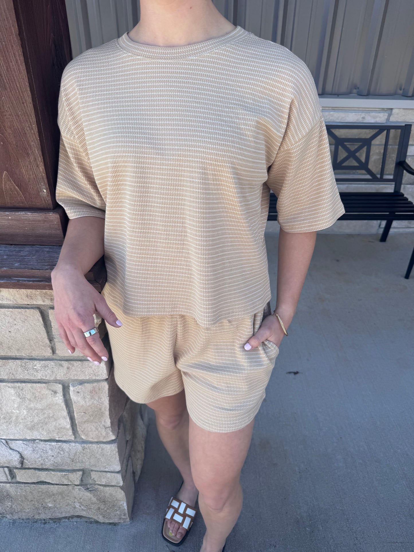 Tan Pin Striped Set