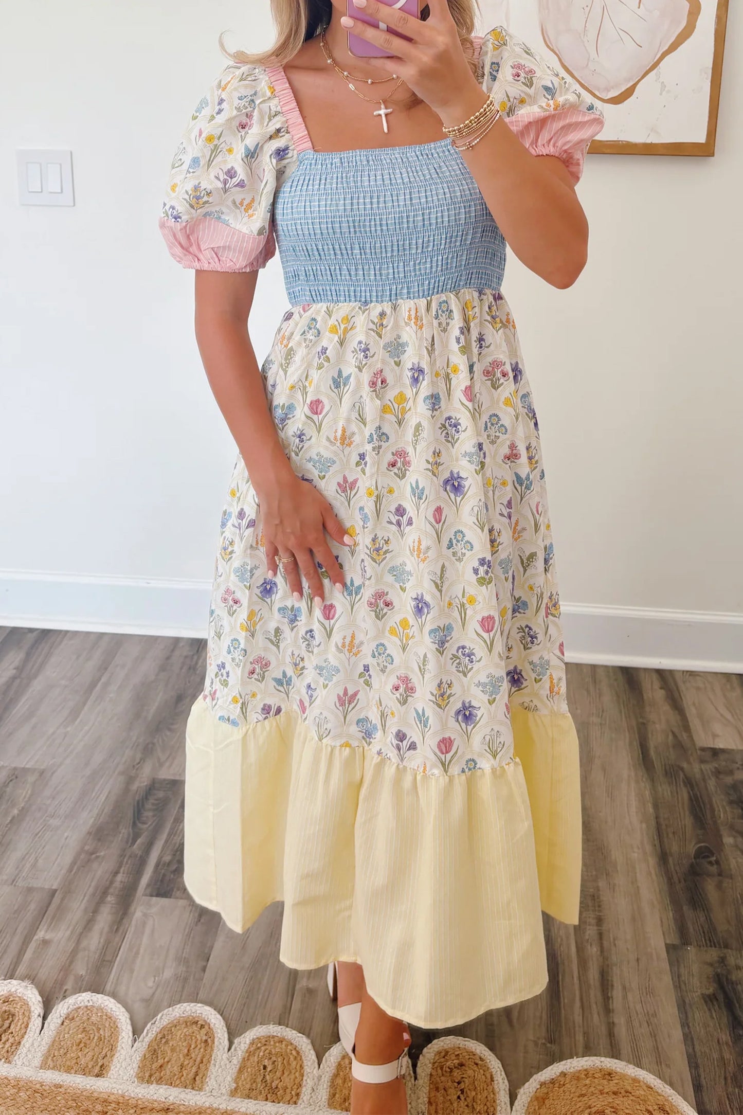 Floral Square Neck Pastel Long Dress