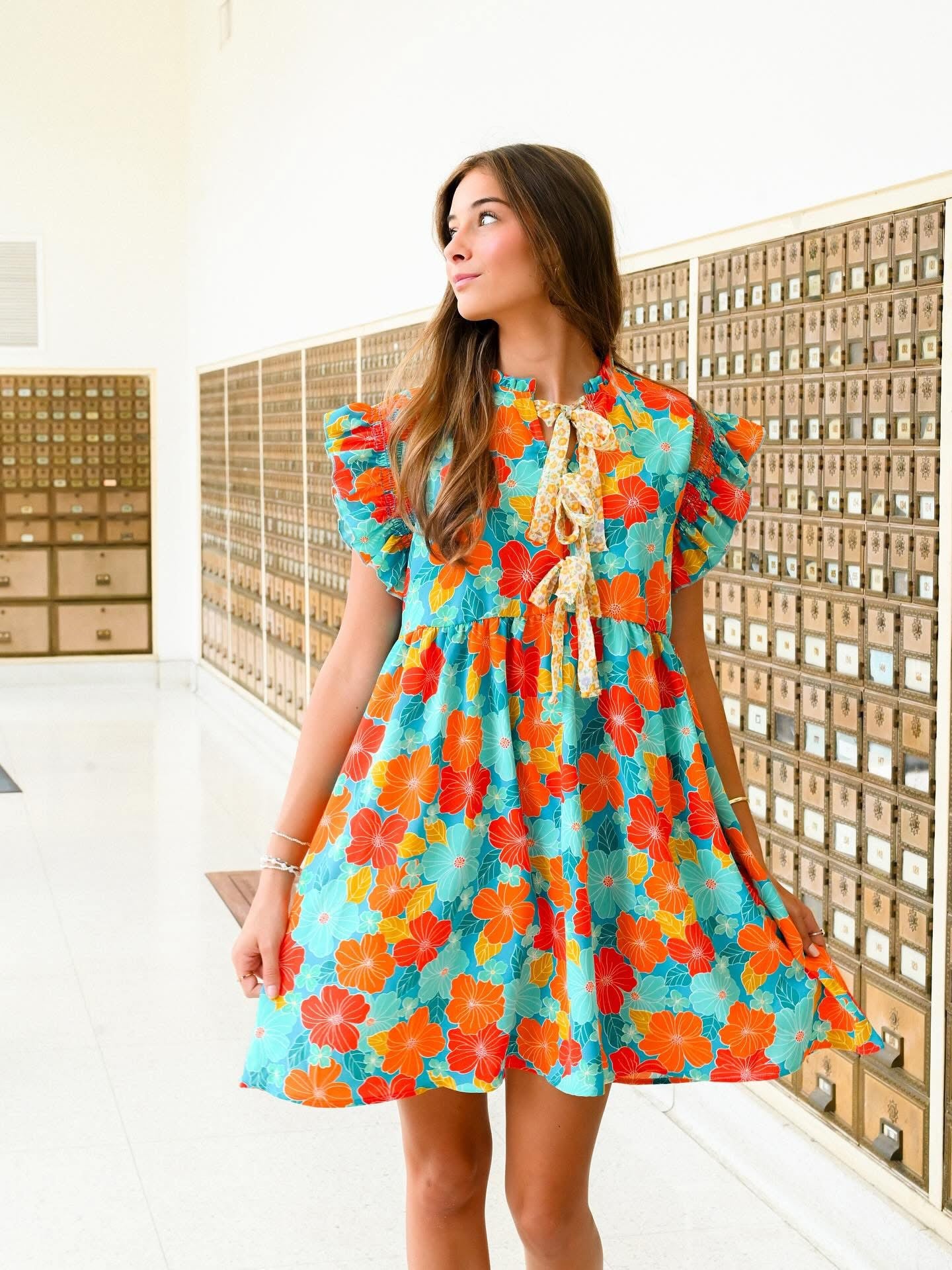 Short Sleeve Fall Transition Dress With Bows