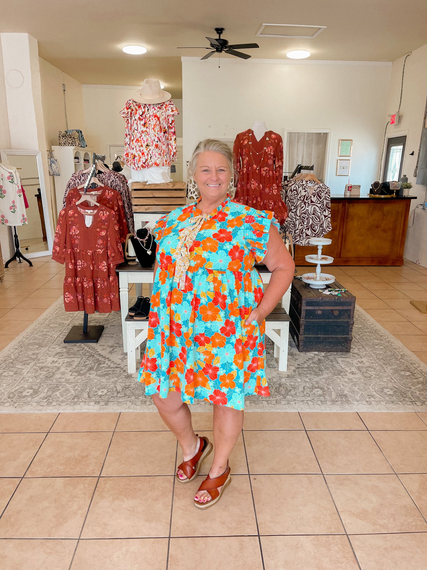 Short Sleeve Fall Transition Dress With Bows