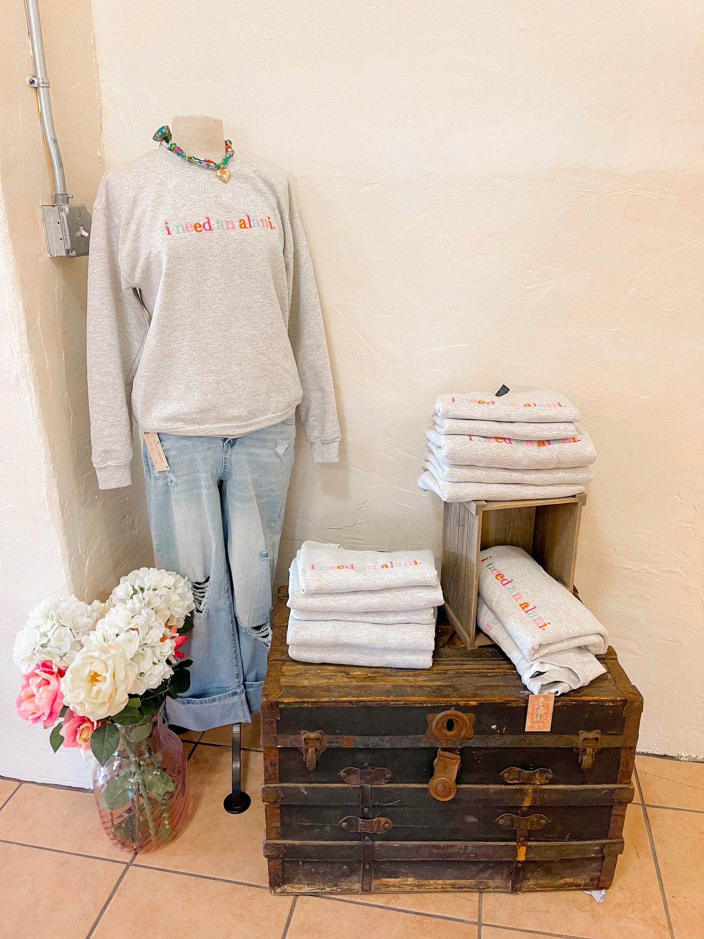 “I Need an Alani” Embroidered Heather Gray Sweatshirt