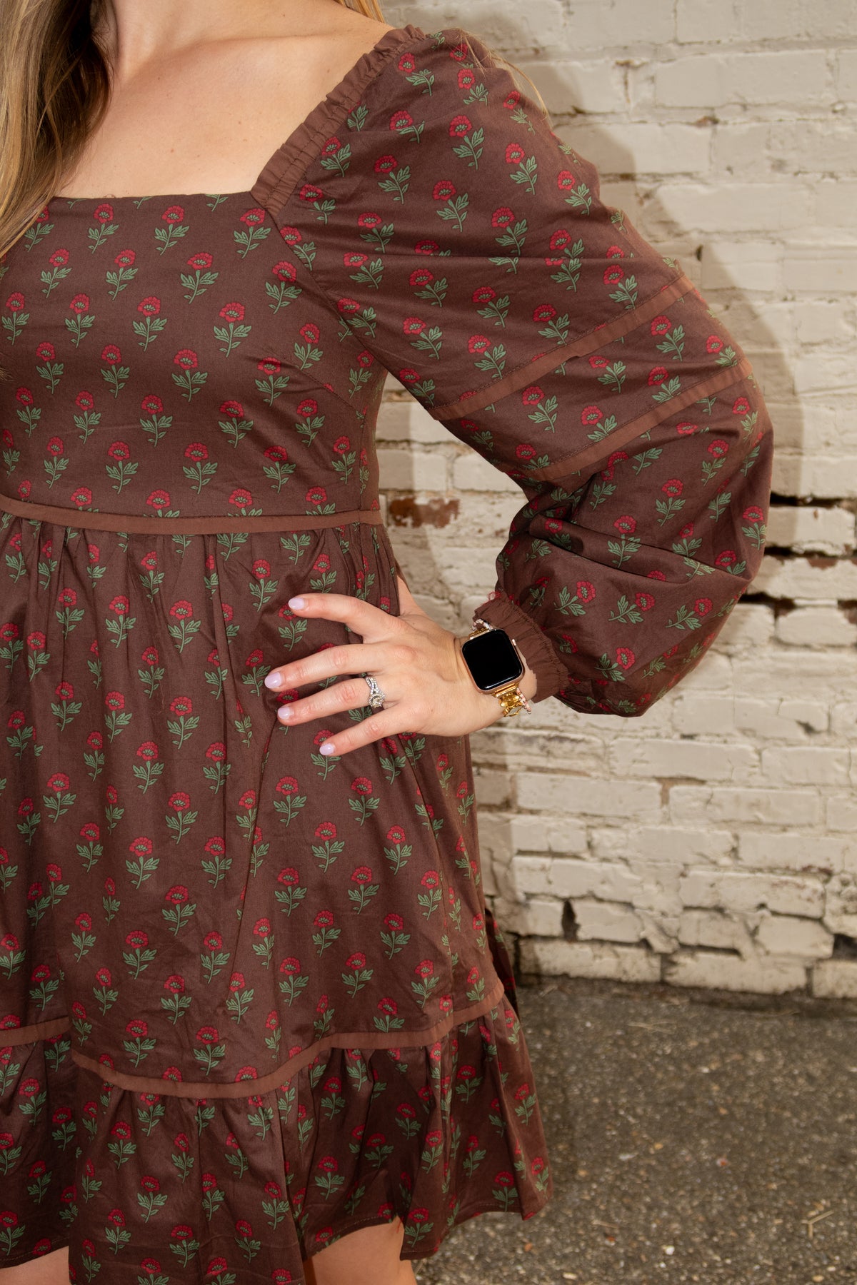 Brown Floral Baby Doll Dress