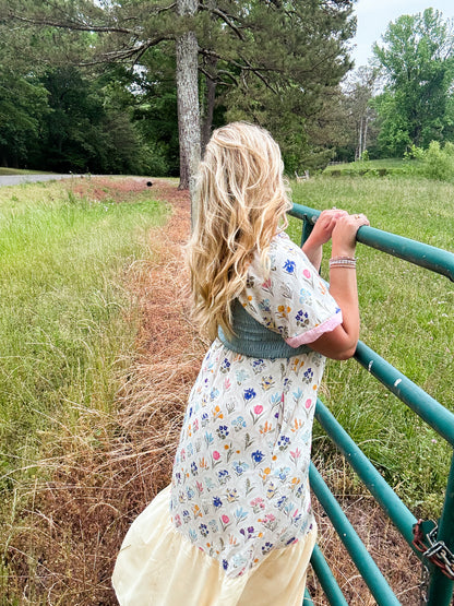Floral Square Neck Pastel Long Dress