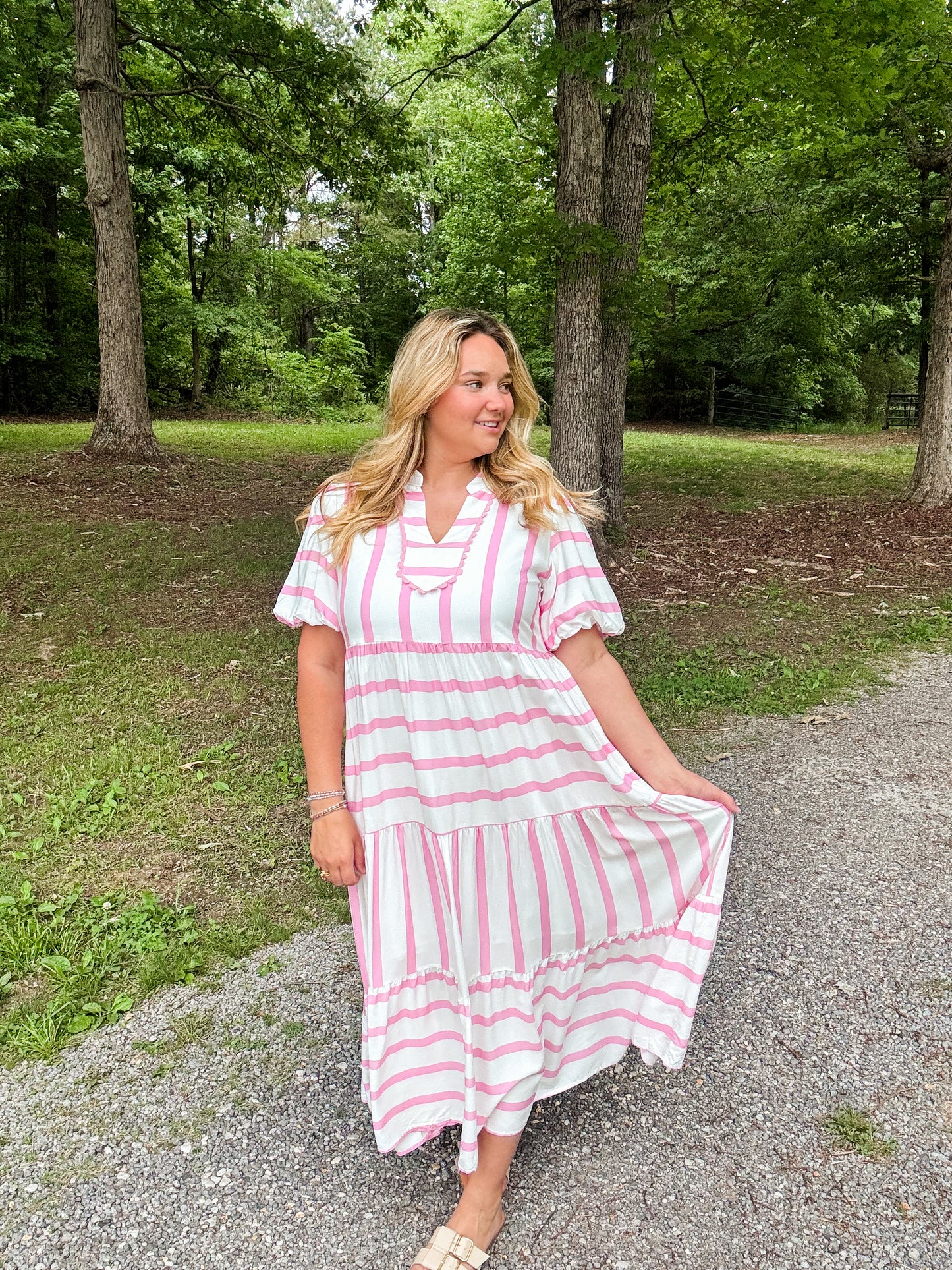 Striped Pink & White Flowy Dress