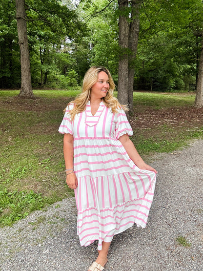 Striped Pink & White Flowy Dress