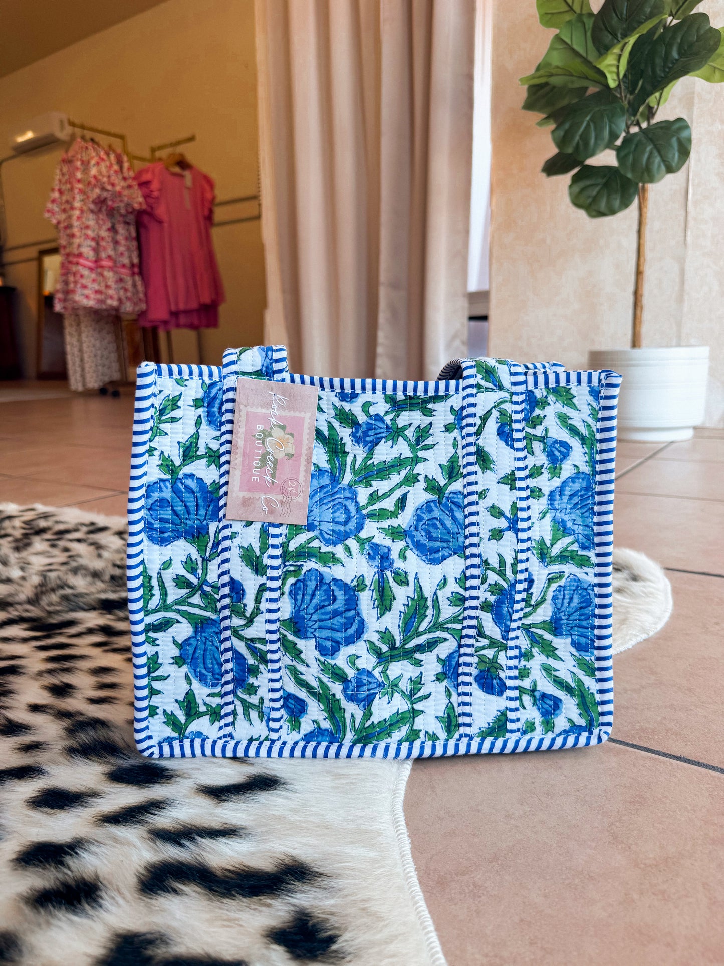 Blue and White Floral Quilted Bag