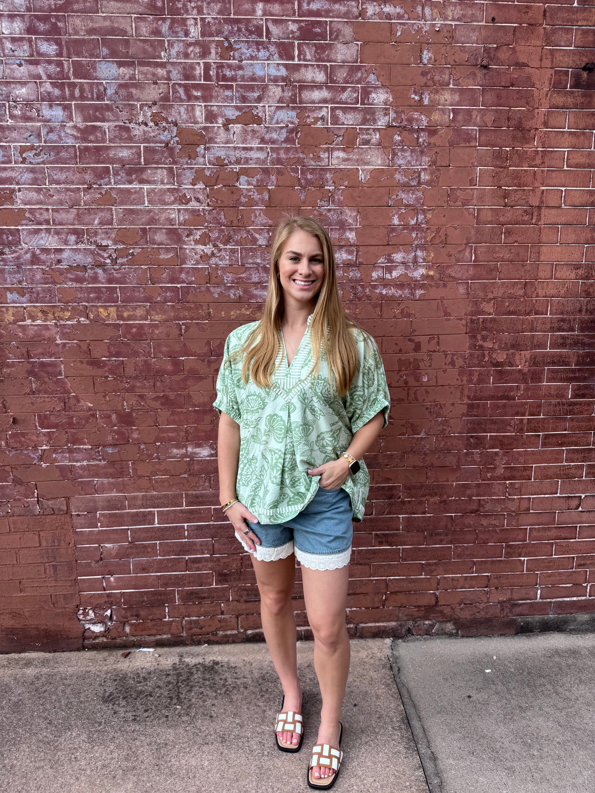 Sage Botanical Print Top