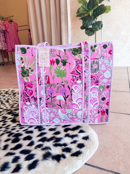 Hot Pink Floral Quilted Bag