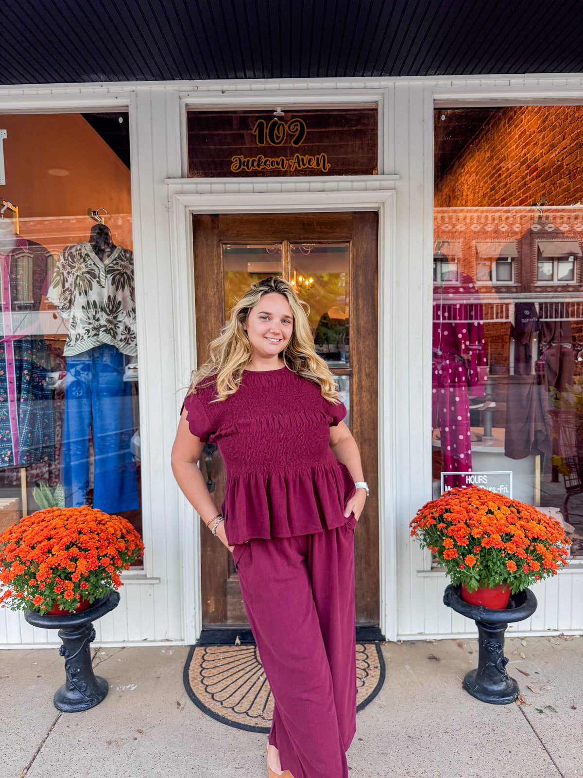 Burgundy Peplum Top