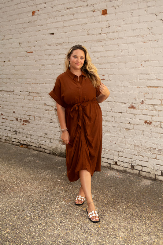 Brown Tie Front Dress