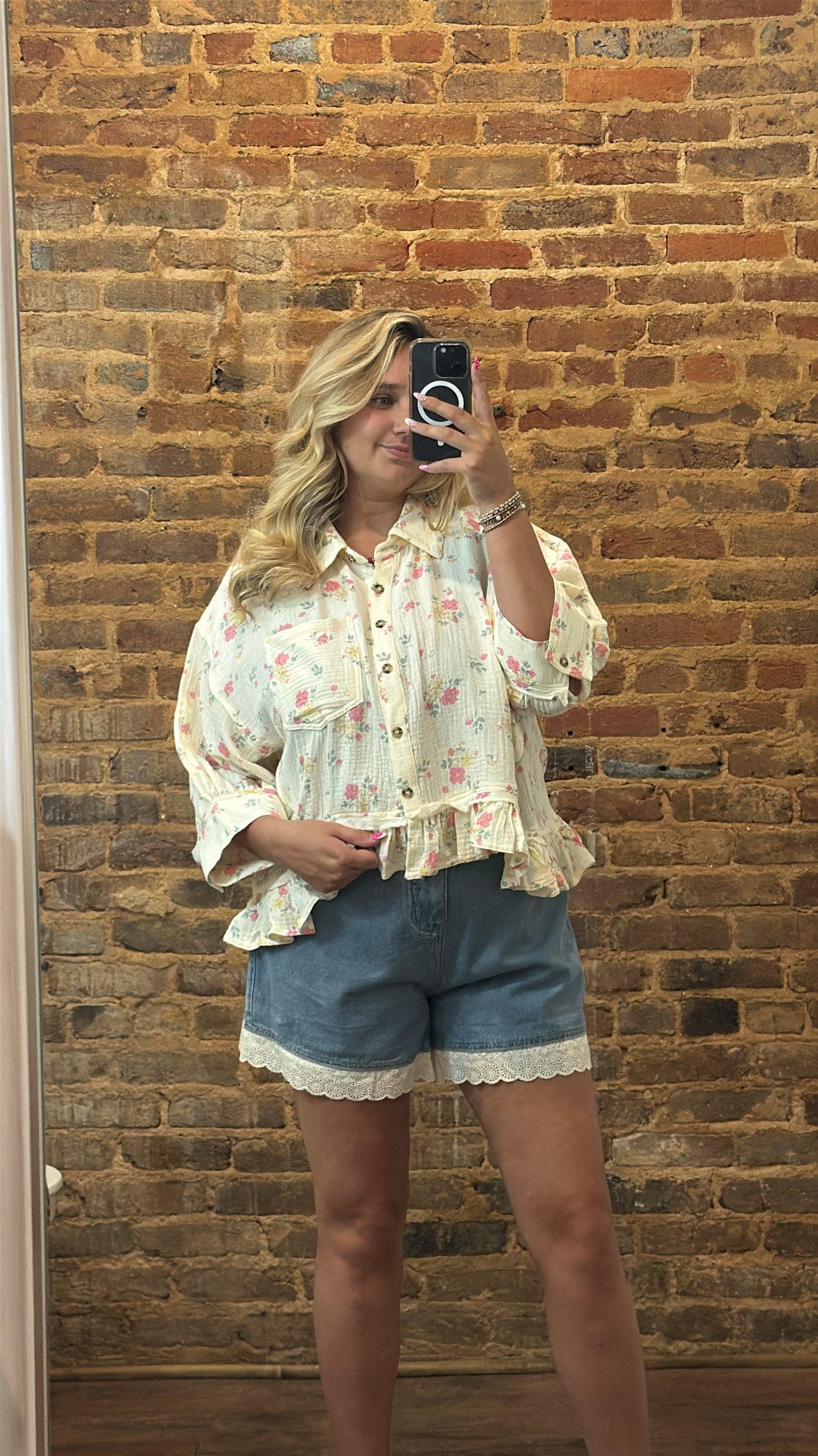 Lace Trim Denim Shorts