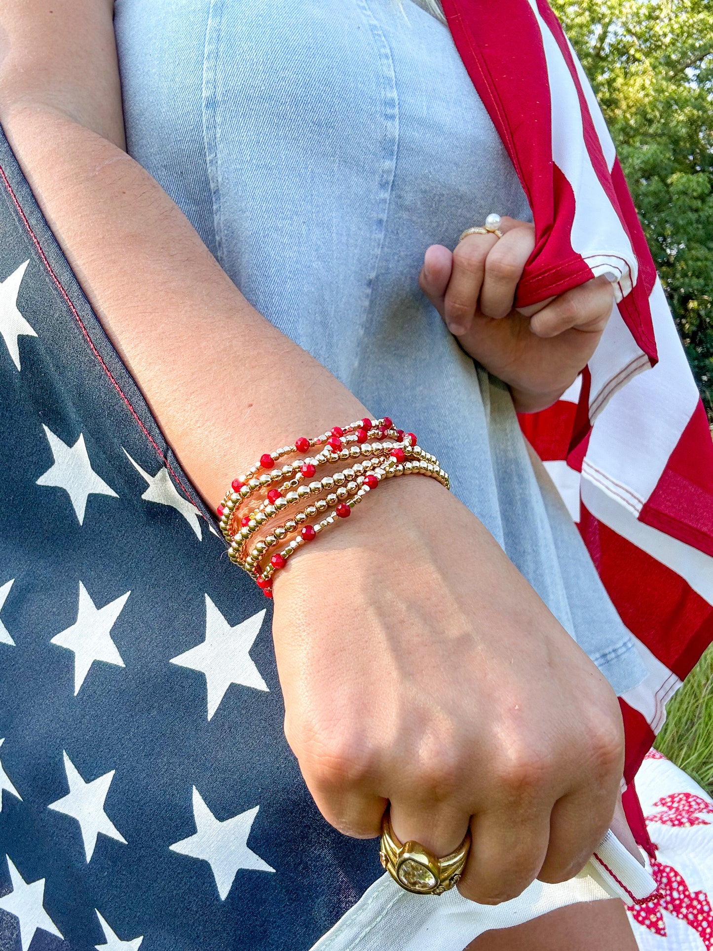 Red and Gold Bracelet Stack