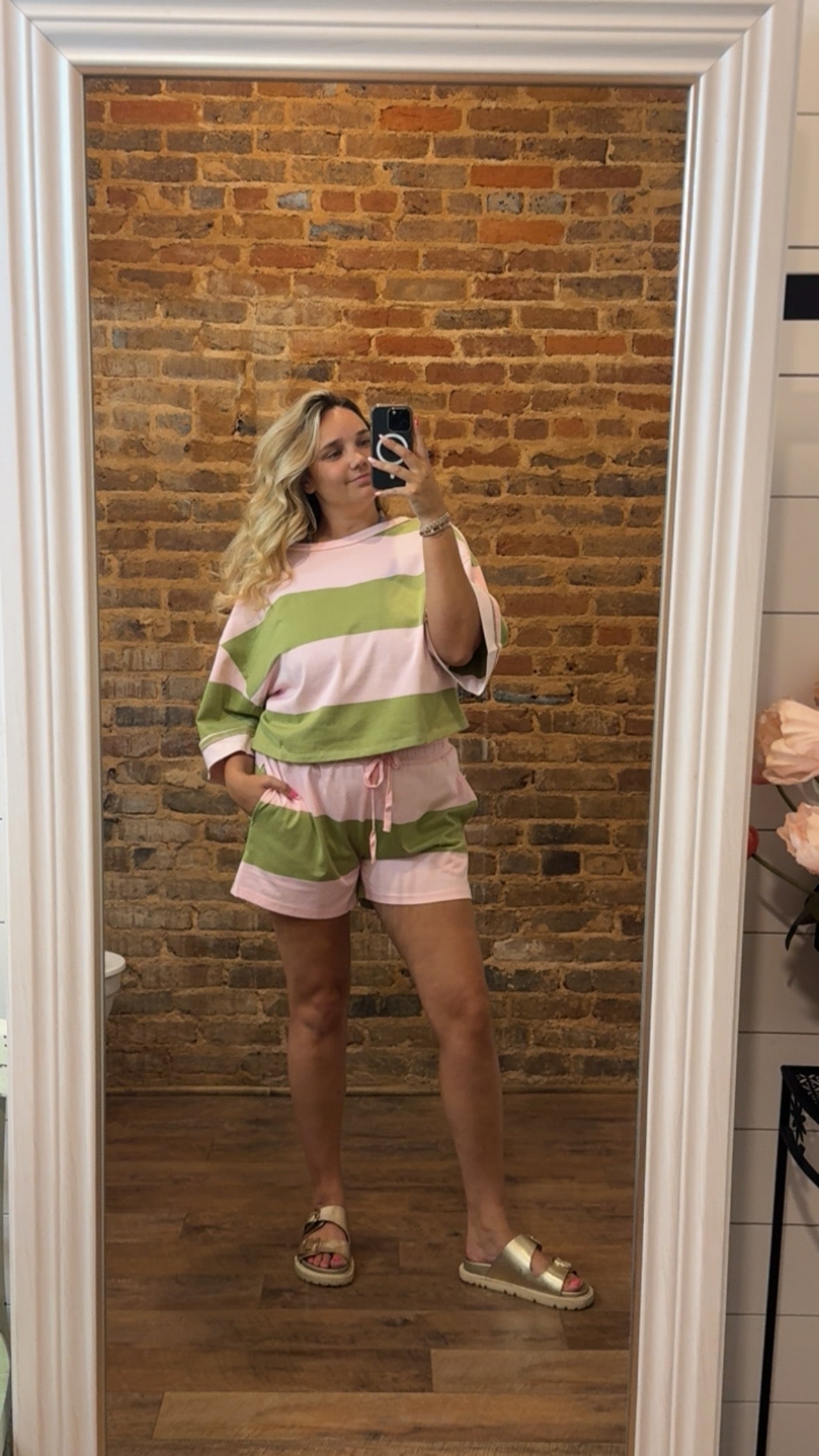Pink and Green Striped Set
