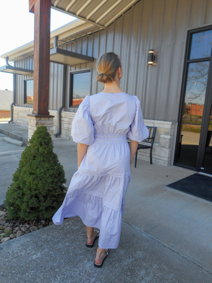 Lilac Dress With Puff Sleeves
