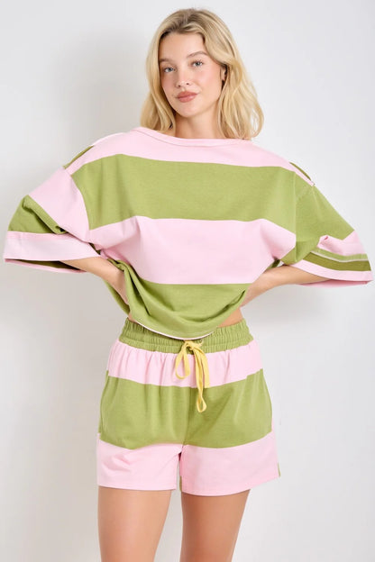 Pink and Green Striped Set
