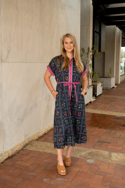 Navy Floral Fall Dress