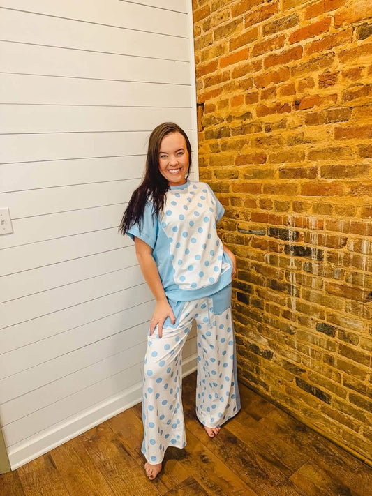 Blue  Polka Dot Pants Set