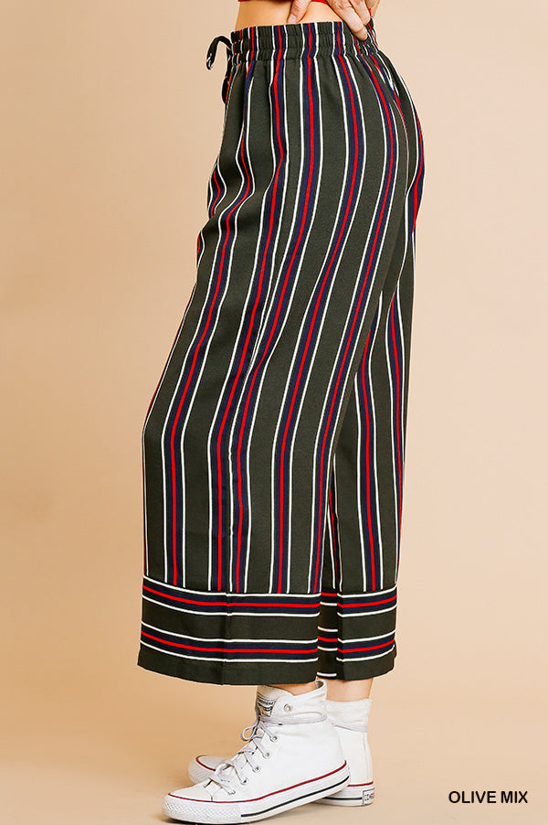 Olive & Red Striped Lightweight Pants