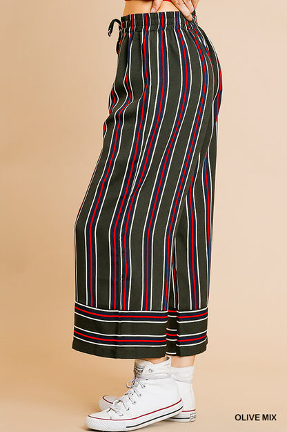 Olive & Red Striped Lightweight Pants