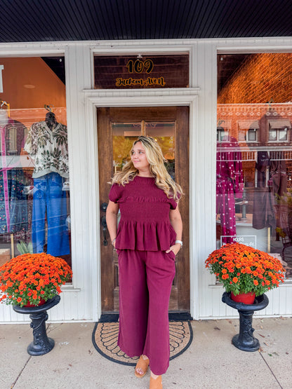 Burgundy Peplum Top