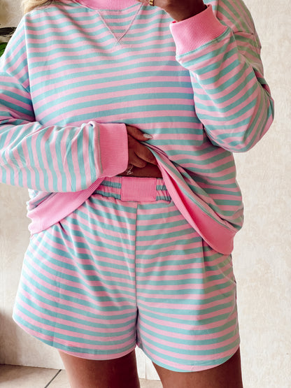 Striped Mock Neck Long Sleeve & Shorts Set