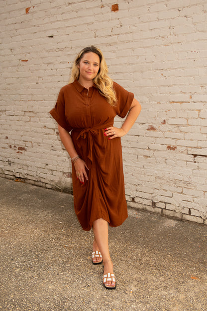 Brown Tie Front Dress