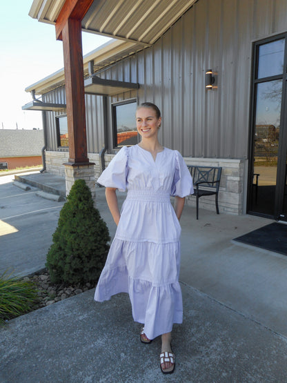 Lilac Dress With Puff Sleeves