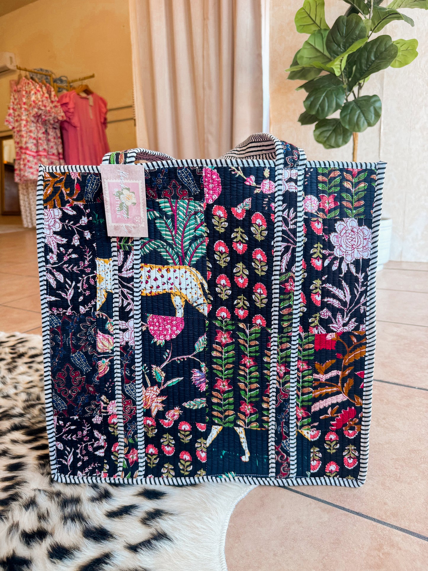 Black Floral Quilted Bag