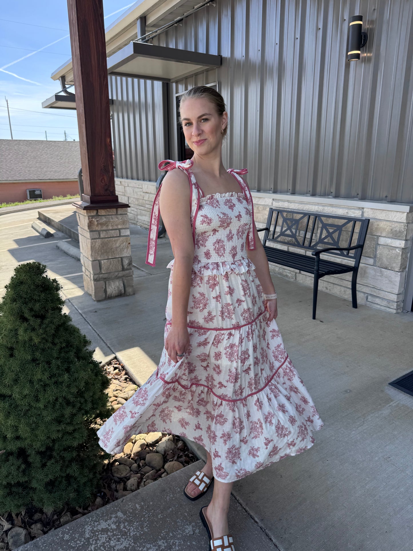 Tie Top Dress With Floral Print
