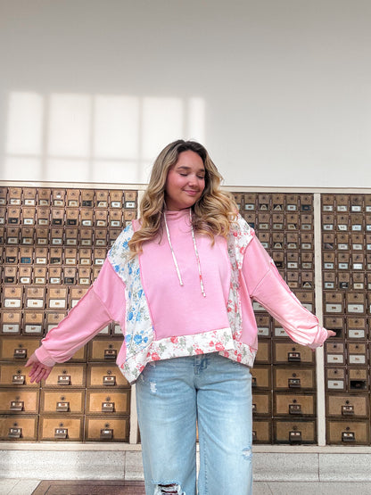 Floral Color Block Lightweight Hoodie