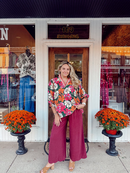 Burgundy Scalloped Edge Pants