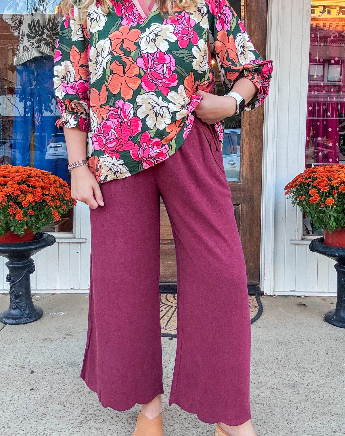 Burgundy Scalloped Edge Pants