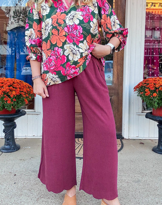 Burgundy Scalloped Edge Pants