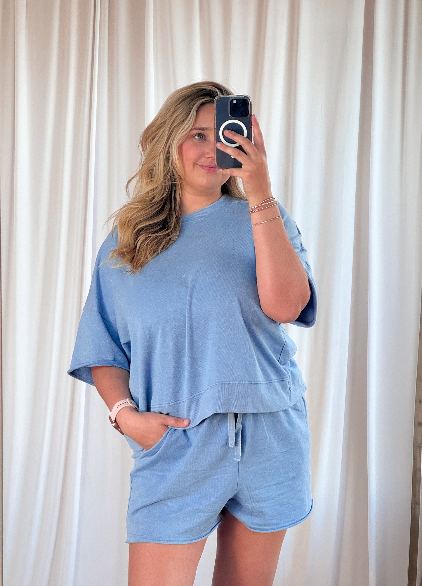 Mineral Washed Knit Casual Demin Two-Piece Set