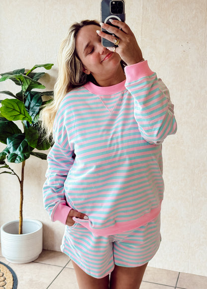 Striped Mock Neck Long Sleeve & Shorts Set