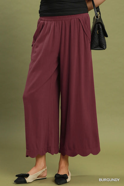 Burgundy Scalloped Edge Pants