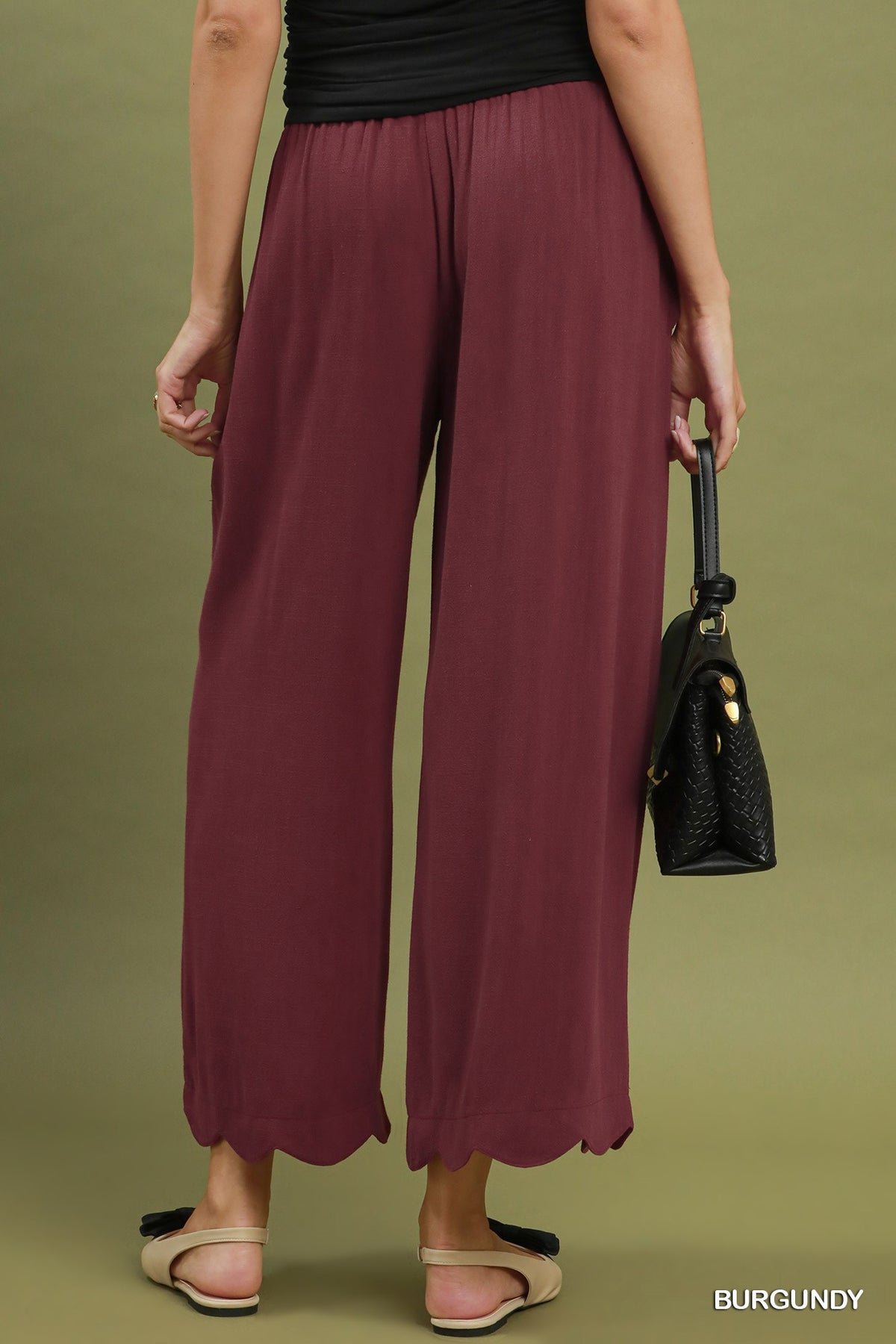 Burgundy Scalloped Edge Pants