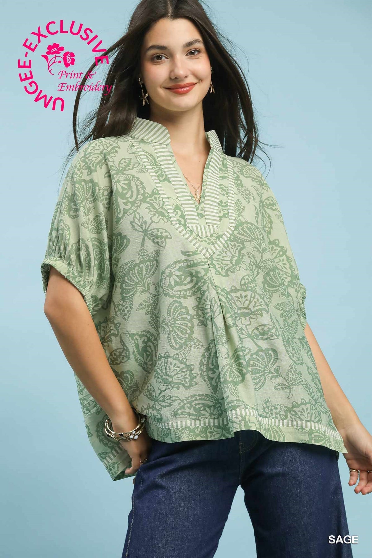 Sage Botanical Print Top
