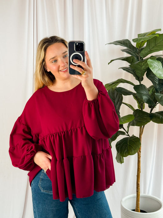 Dark Red Long Sleeve Blouse