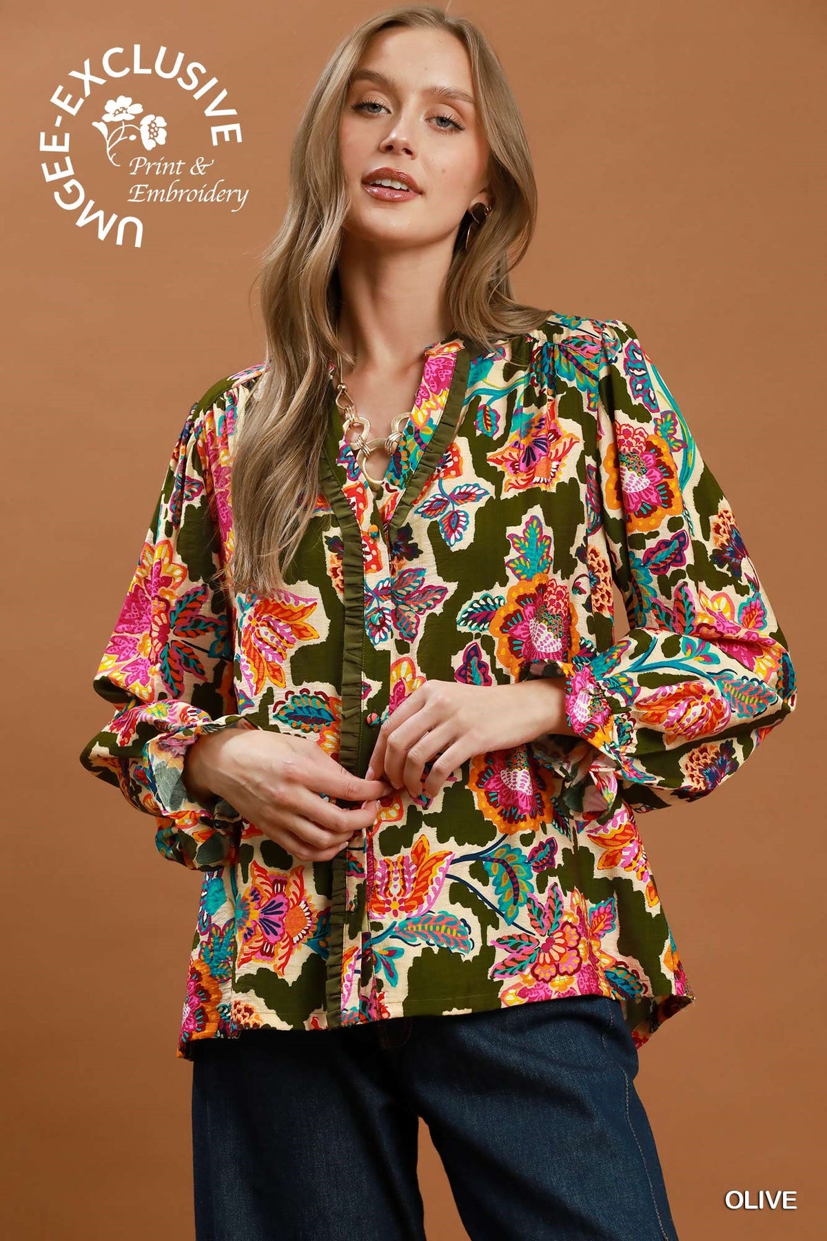 Olive Fall Floral Top