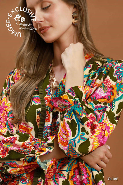 Olive Fall Floral Top