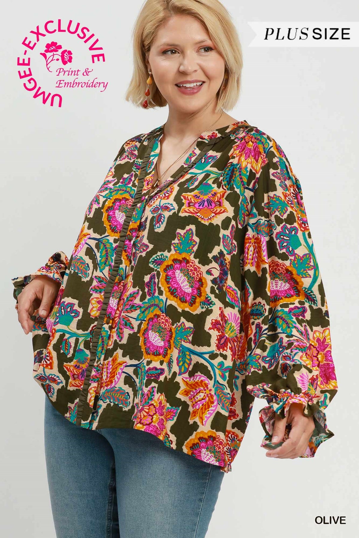 Olive Fall Floral Top