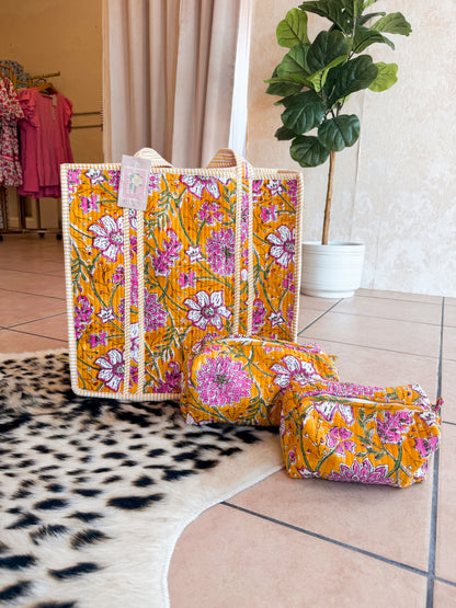 XL Yellow Floral Quilted Bag