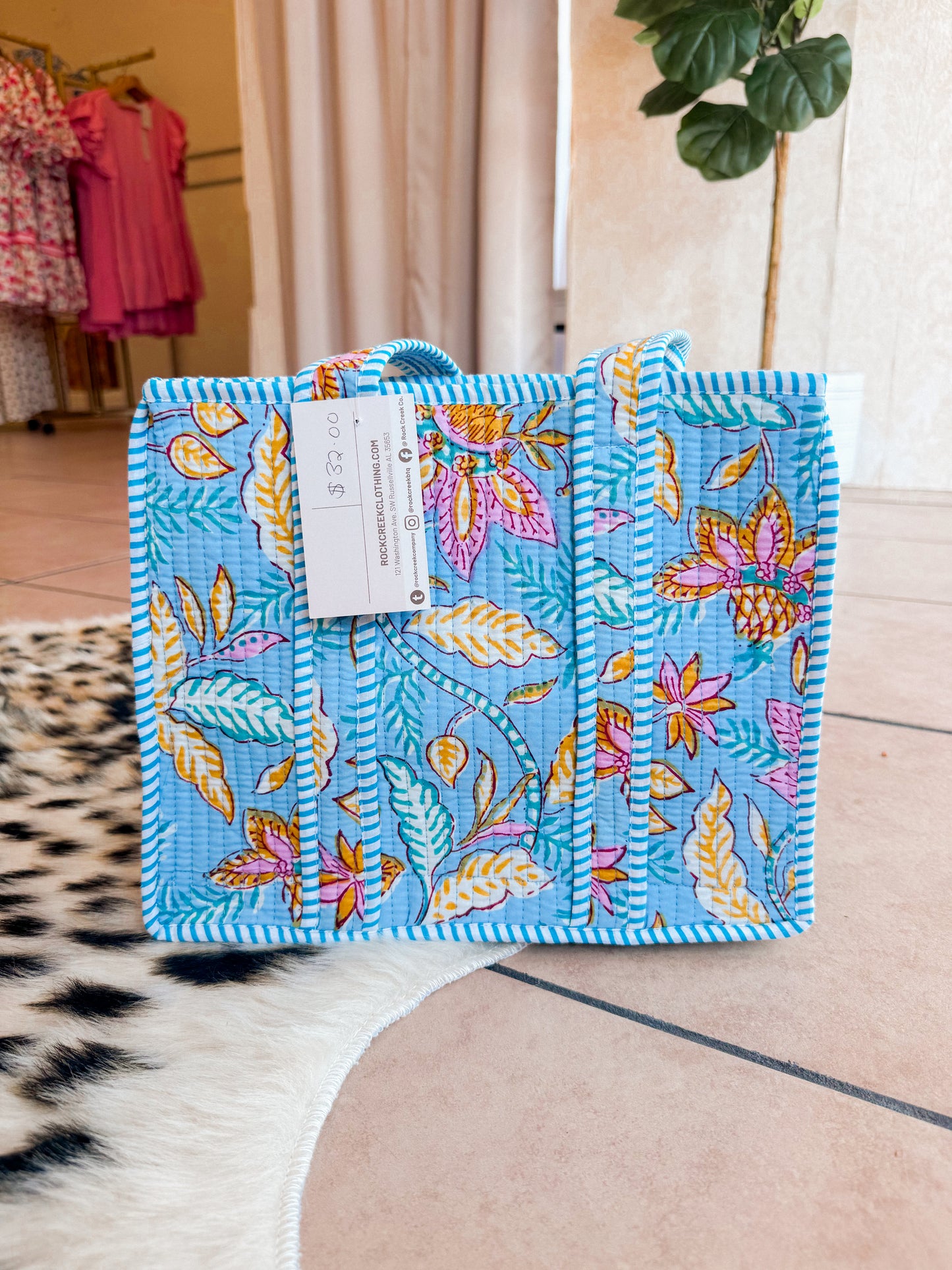 Blue Floral Quilted Bag