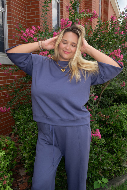 Dusty Blue Suba Short Sleeve Pants Set Regular & Plus