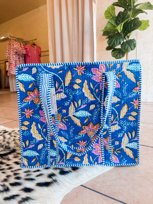 Navy Floral Quilted Bag